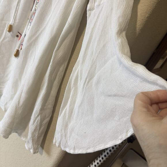 DRESS Lulus my bell-loved ivory embroidered Mini dress Tunic Lace Up Neckline S - Picture 6 of 10